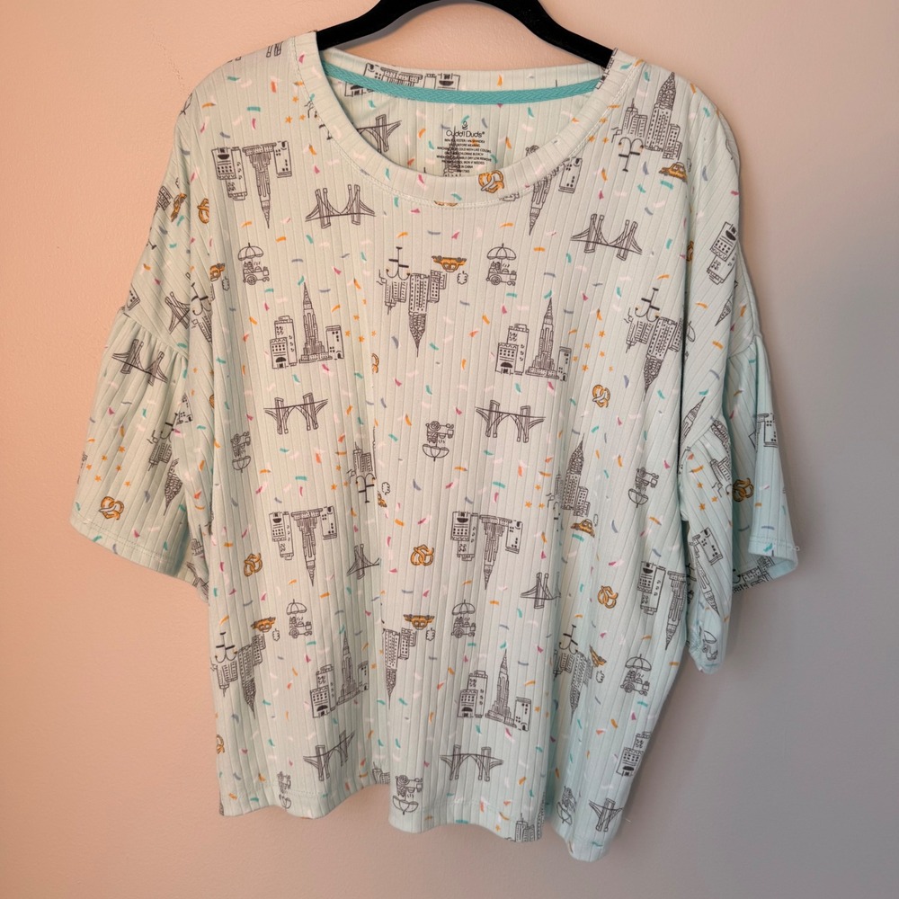 Cuddl Duds Super Soft & Cozy Cityscape 2 Piece Pajamas (LG) Pants Tee Summer - Picture 2 of 12